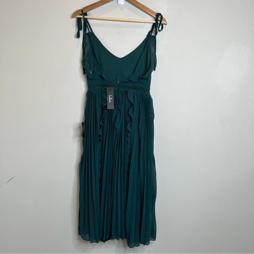 Teal Pleated Midi Dress with Tie Straps - Picture 3 of 14